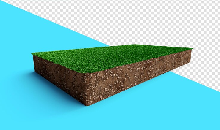 PSD sección transversal del suelo del suelo del rectángulo con la ilustración 3d del piso del terreno cortado del rectángulo de la tierra