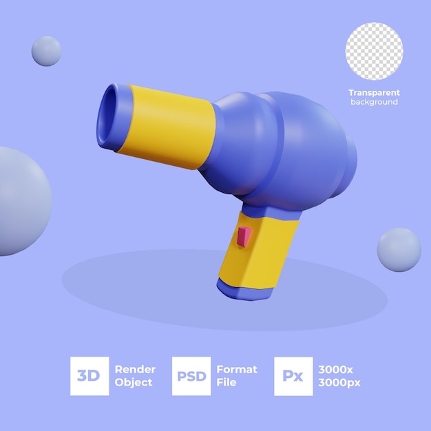 Sèche-cheveux de rendu 3D avec fond transparent