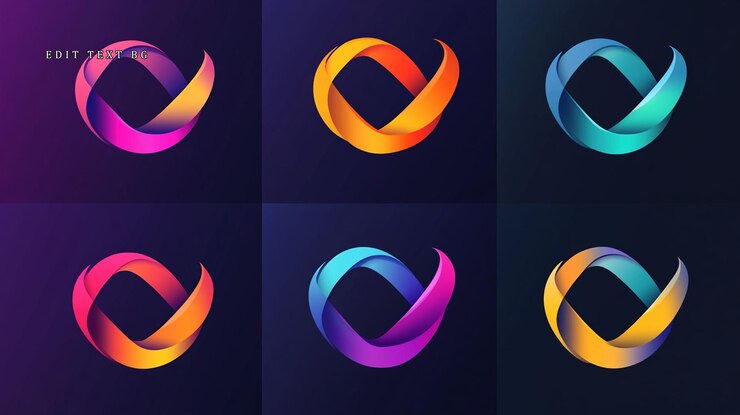 PSD sechs lebendige abstrakte logo-designs mit miteinander verflochtenen gradientenfüllten formen in verschiedenen farben