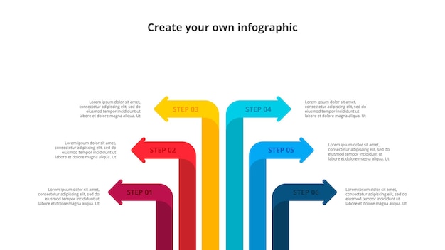 Sechs pfeile infografik-elemente geschäftsvorlage für die präsentation konzept mit 6 optionen oder schritten