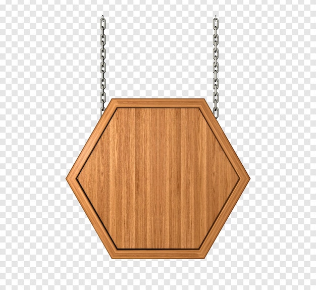 Sechseckiges holzschild mit kette