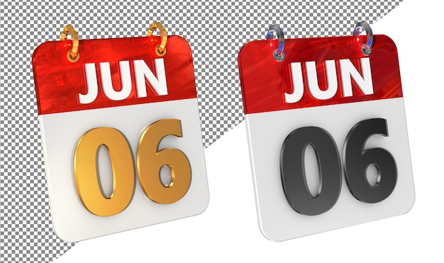 Sechstes 6. Juni Datum 3D-Icon Isolated Gold amp Glossy 3D-Rendering