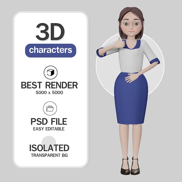 Secretaria personaje de dibujos animados 3d empresaria acción