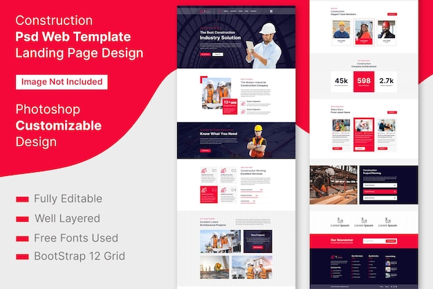 PSD le secteur de la construction psd modèle web de conception de page d'atterrissage