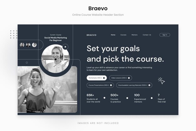 PSD section d'en-tête du site web du cours en ligne braevo