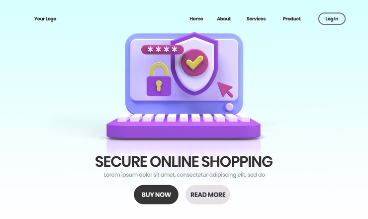PSD secure online shopping concept illustration landing page template for business idea concept background