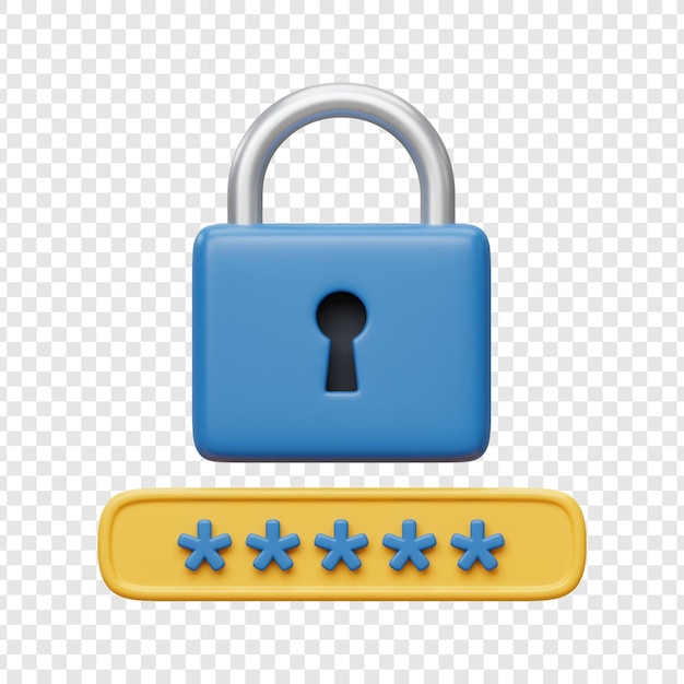 secure password protection lock and key concept on transparent background