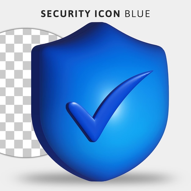 Sécurité bleue 3d avec icône de contrôle sur fond transparent