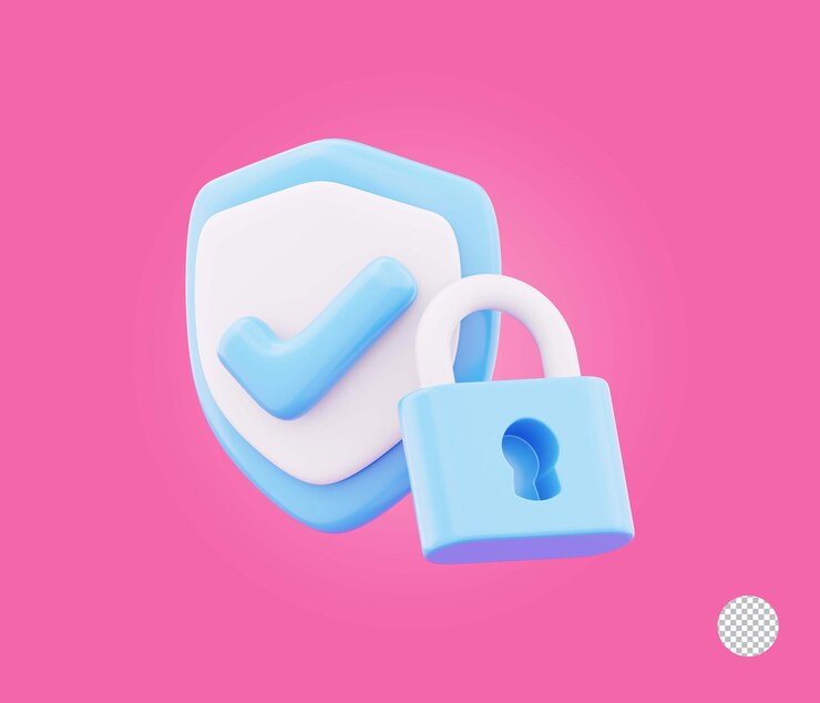 Security padlock with checkmark shield representing secure data privacy protection icon 3d render