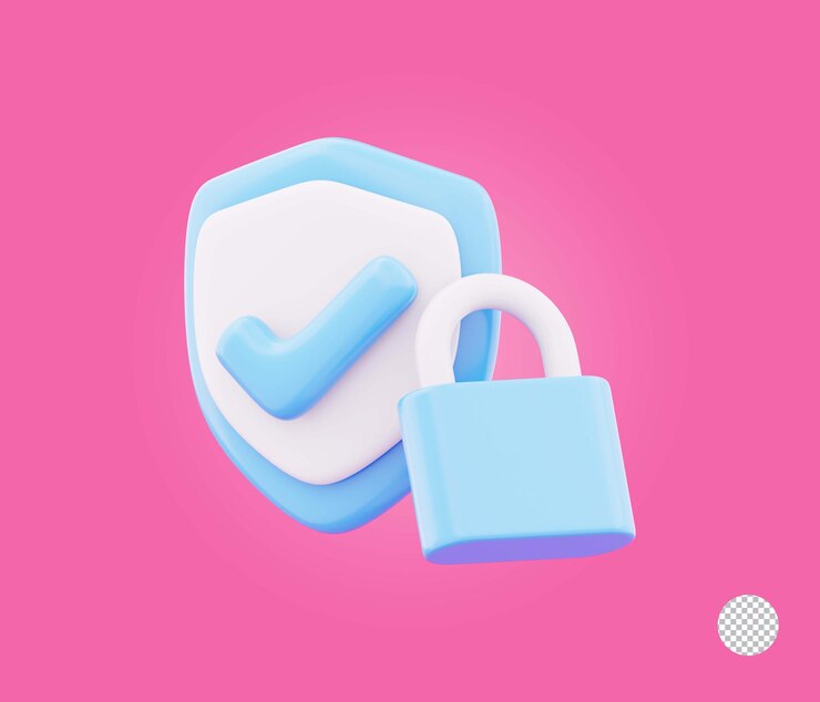 Security padlock with checkmark shield representing secure data privacy protection icon 3d render