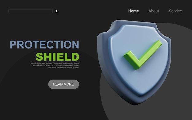 security shield check mark sign on dark background 3d render concept for privacy protection