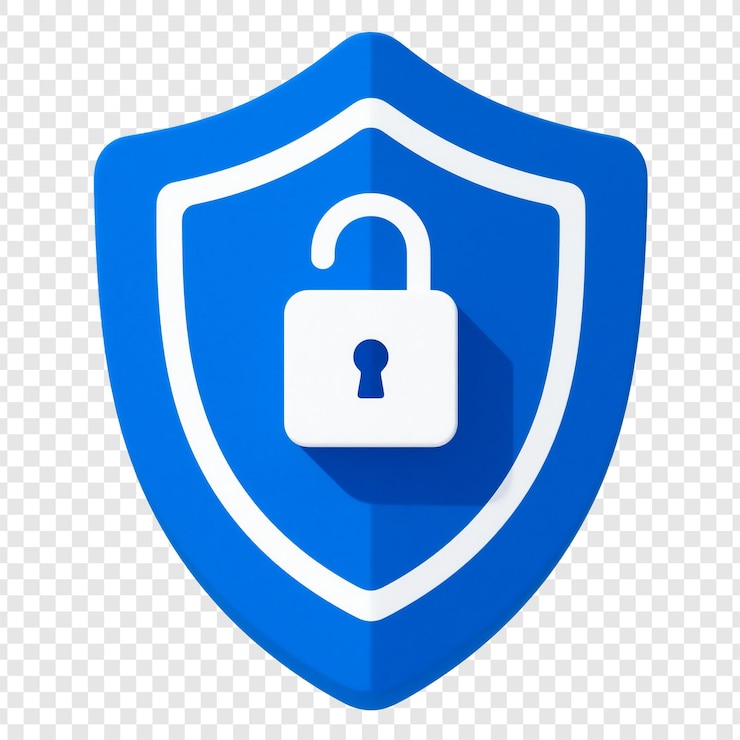 PSD security shield icon with open lock
