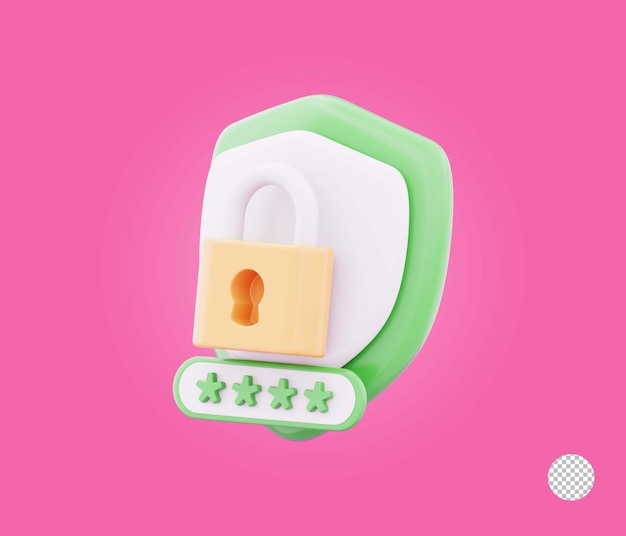 Security shield padlock password representing secure data privacy protection icon 3d render