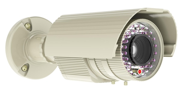 Security surveillance camera white color 3D rendering isolated on transparent background