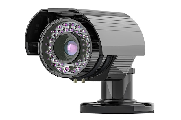 Security surveillance camera with stand 3D rendering isolated on transparent background