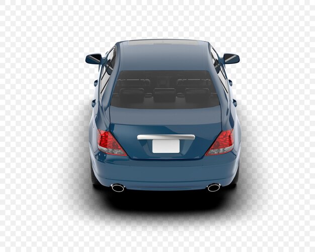 El sedán azul es la vista trasera del coche.