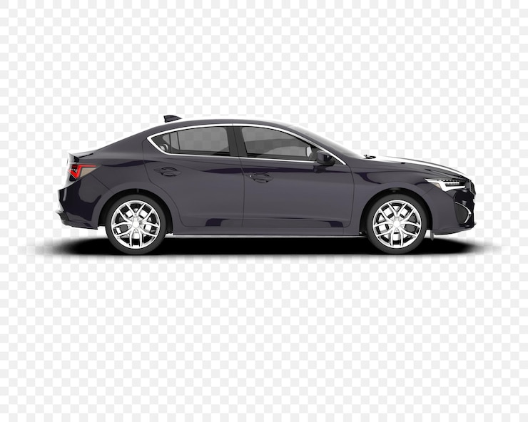 PSD sedan bleu foncé élégant en vue latérale avec jantes en chrome