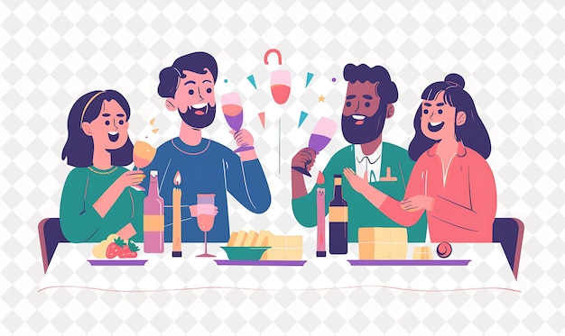 Seder de Pascua con amigos cantando canciones tradicionales Diseño Festival PNG Ilustración de arte plano 2D