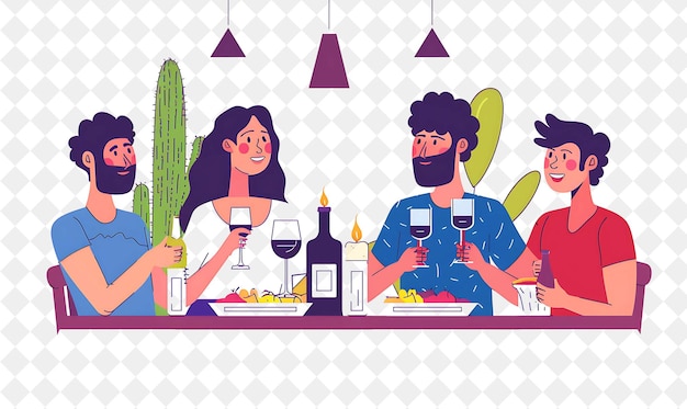 Seder de Pascua con amigos cantando canciones tradicionales Diseño Festival PNG Ilustración de arte plano 2D