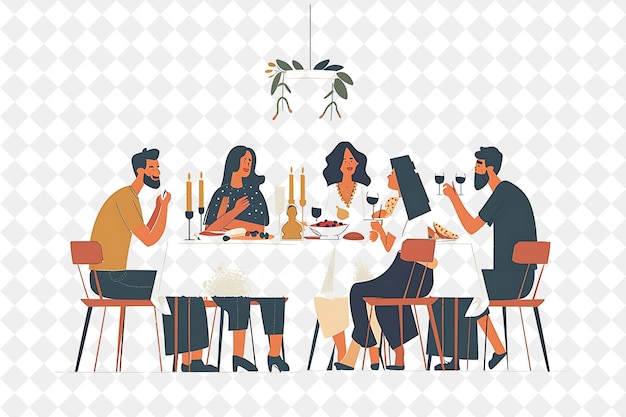 El Seder de la Pascua con las familias compartiendo una comida El diseño es tradicional Festival de PNG Ilustraciones de arte plano 2D
