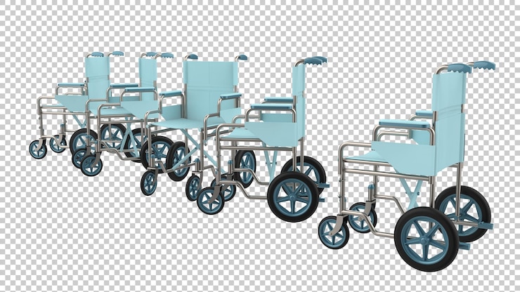 PSD sedia a rotelle ospedaliera su sfondo trasparente 3d rendering illustrazione