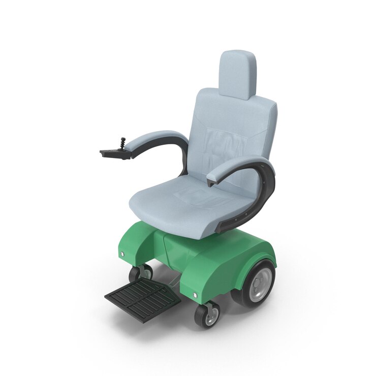 PSD sedie a rotelle elettriche con sedile blu chiaro e base verde