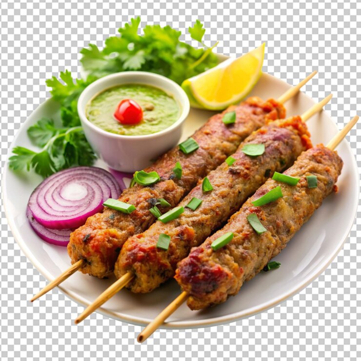 Seekh kabab en un fondo transparente