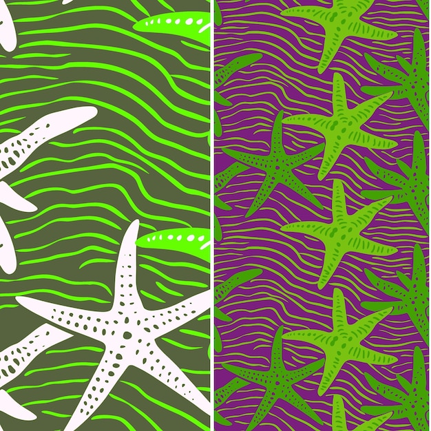 Seesterne mit Sanddollar-Silhouette, zusammengefasst in einem Naturmuster-Vektor-Design