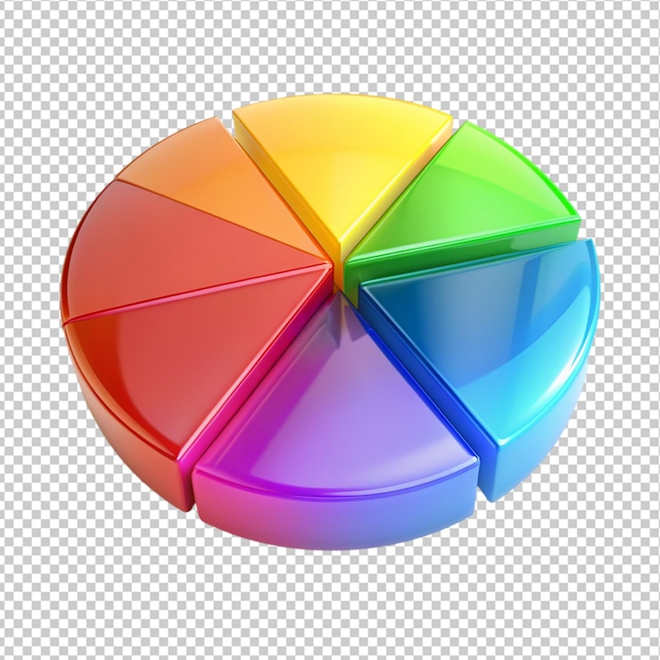 PSD segmento translúcido de diagrama de pastel multicolor en un fondo transparente