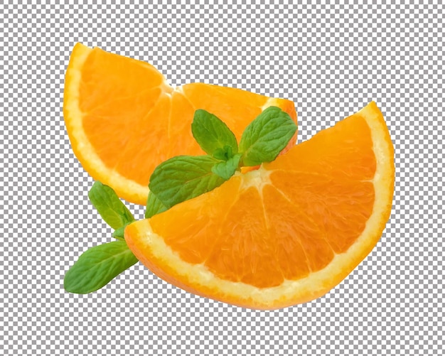 PSD segments d'une orange à la menthe sur fond blanc