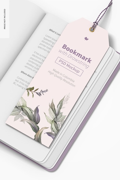 Segnalibro con mockup con coulisse, vista a sinistra