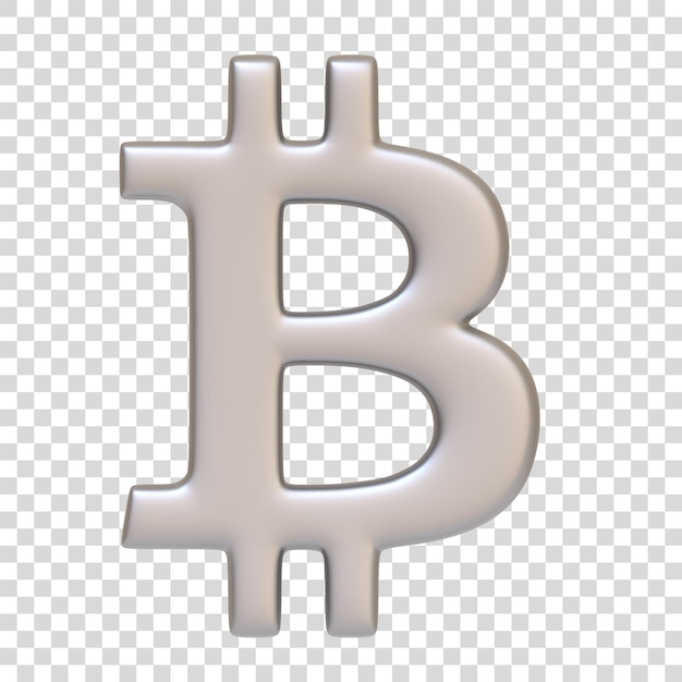 Segno bitcoin argento isolato su sfondo bianco Segno e simbolo dell'icona 3D Stile minimale cartoon