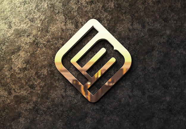 Segno del logo in oro lucido 3D su texture scura Mockup
