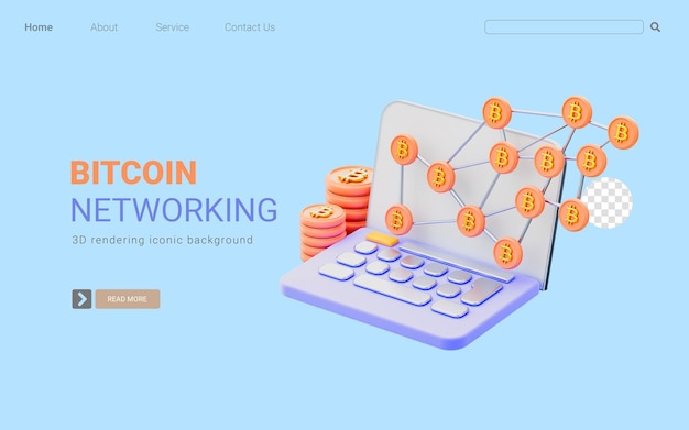 segno di connessione bitcoin con laptop concetto di rendering 3d per la rete di criptovaluta