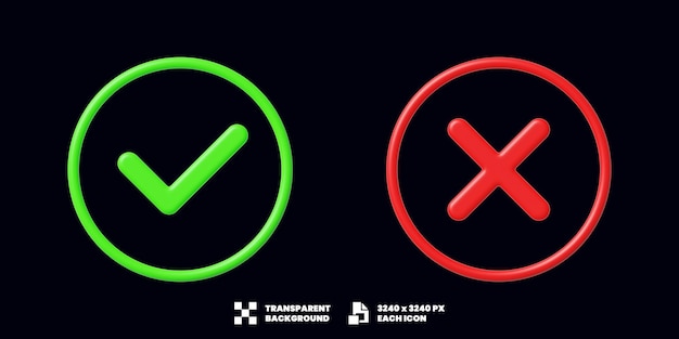 Segno di spunta e segno di croce 3D