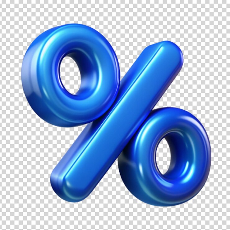 Segno percentuale di vetro blu isolato su sfondo bianco
