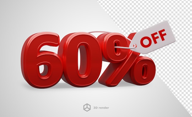Segno rosso 3D con un simbolo di sconto del sessanta per cento