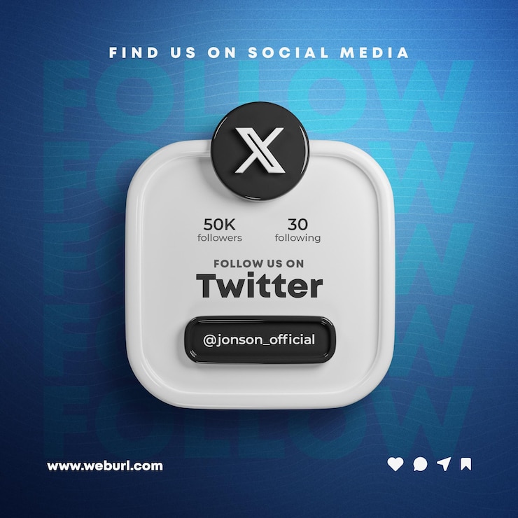PSD seguici su twitter x social media post banner di rendering 3d