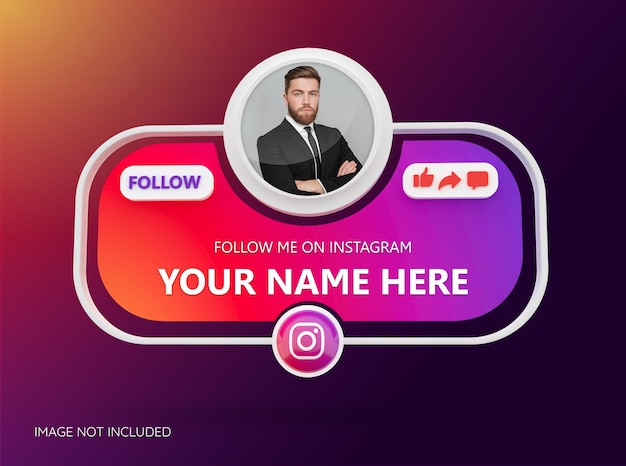 Seguici sui social media di instagram con logo 3d e link profilo box