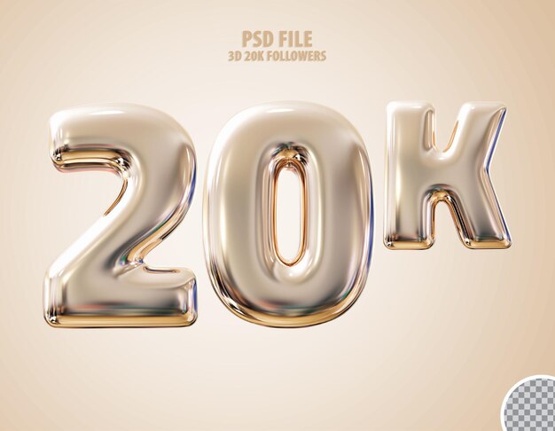 Seguidor 20k 3d render de lujo dorado