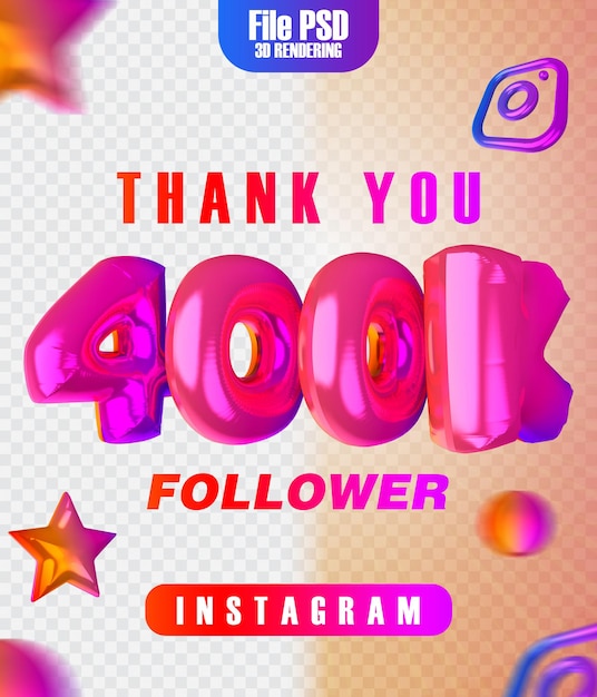 PSD seguidor 400k representación 3d para instgram