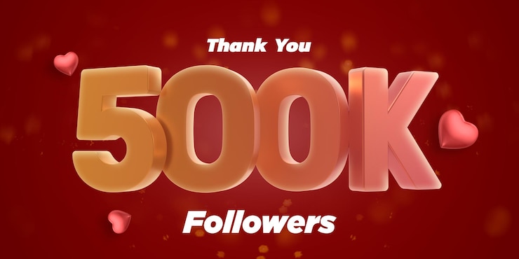 PSD seguidores gracias golden 500 k números confeti y globos red social amigos seguidores