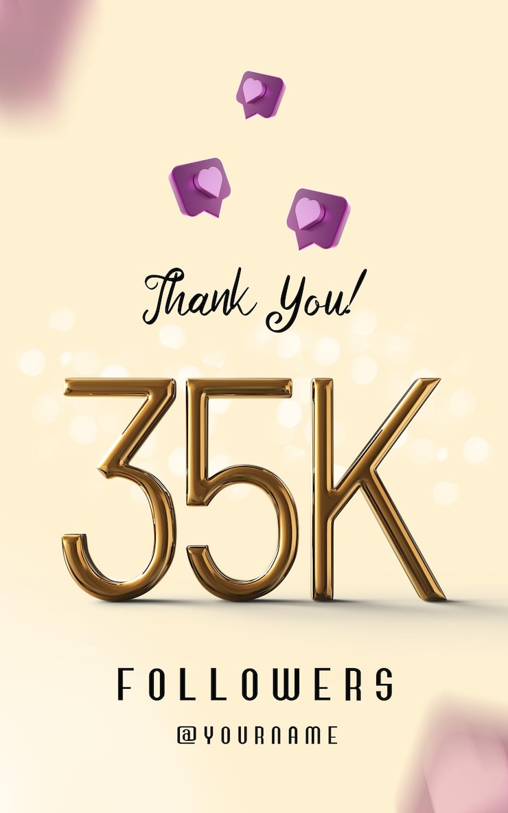 PSD seguidores de oro rosa y plata 3d 35k gracias con iconos de instagram