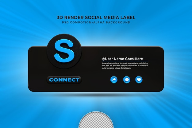 Seguimi su Skype social media inferiore terzo design 3d rendering icona badge con cornice