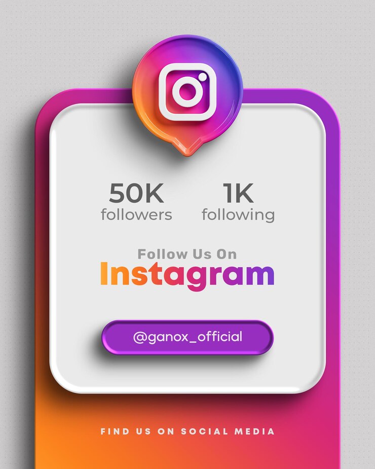 Seguiteci su Instagram per i social media e pubblicate il banner del rendering 3D