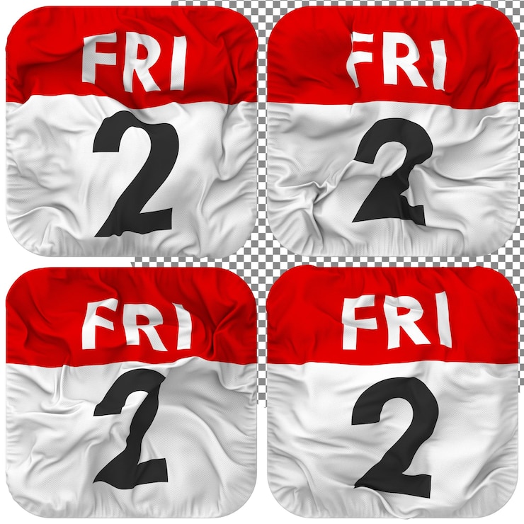 PSD segundo segundo viernes fecha calendario icono aislado cuatro estilo ondulado textura de protuberancia representación 3d