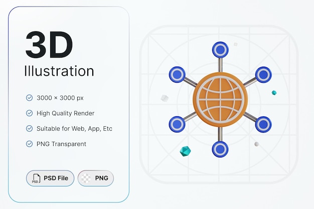 PSD segurança cibernética de objeto de rede de renderização 3d para aplicativos de design moderno e web