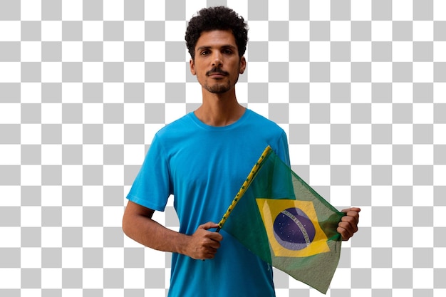 Segurando a bandeira do Brasil homem negro com bandeira isolada bandeira e imagem de conceito do dia da independência