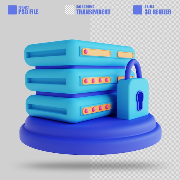 PSD seguridad y bloqueo del servidor de ilustración 3d 3