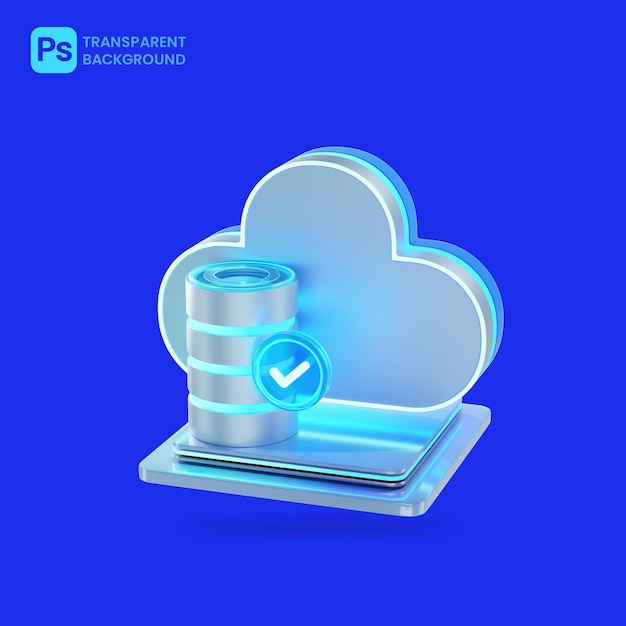 Seguridad cibernética con almacenamiento en la nube y base de datos junto al icono de marca de comprobación